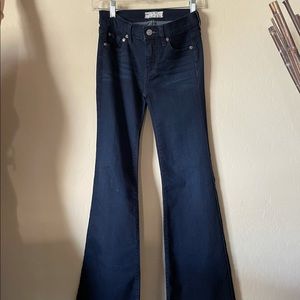 Free People Dark-Wash, Mid-Rise Flare Jeans
